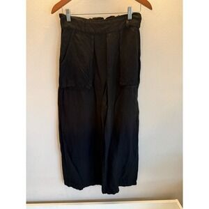 YFB Black Wide Leg Cropped Pants Elastic Waist Cargo Pockets Size L